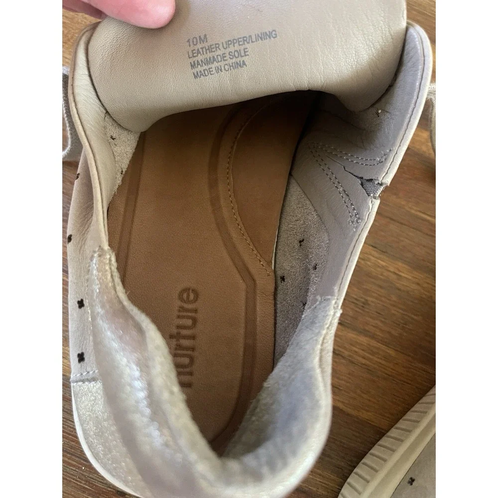 NURTURE WOMEN'S GRAY BEIGE LEATHER‎ LASER CUT LACE UP SNEAKERS SIZE 10 GUC
